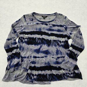 Simply Vera Wang Layered Peplum Blouse Top Sz XL Tie Dye Office Workwear Stretch